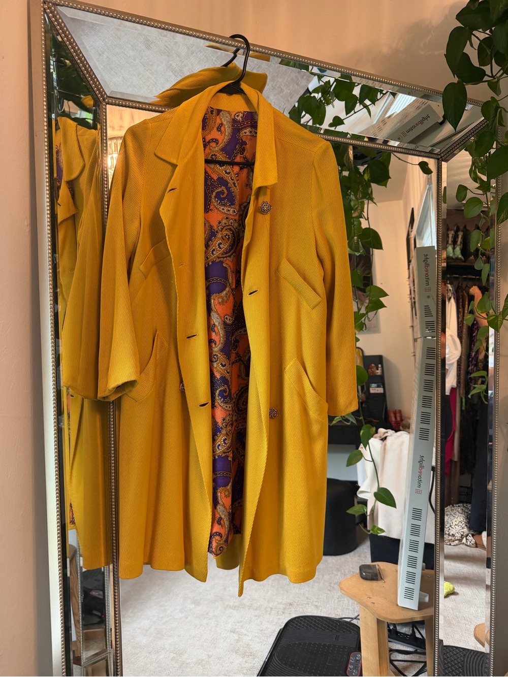 Vintage 70’s Bonwit Teller Yellow Pea Coat with Paisley Lining